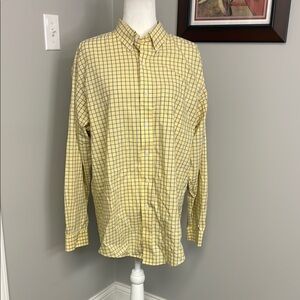 TravelSmith Enro Mens Yellow Blue Windowpane Checkered Long Sleeve Shirt Large